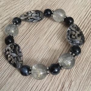 New Gothic black and silver beaded statement bracelet hand crafted